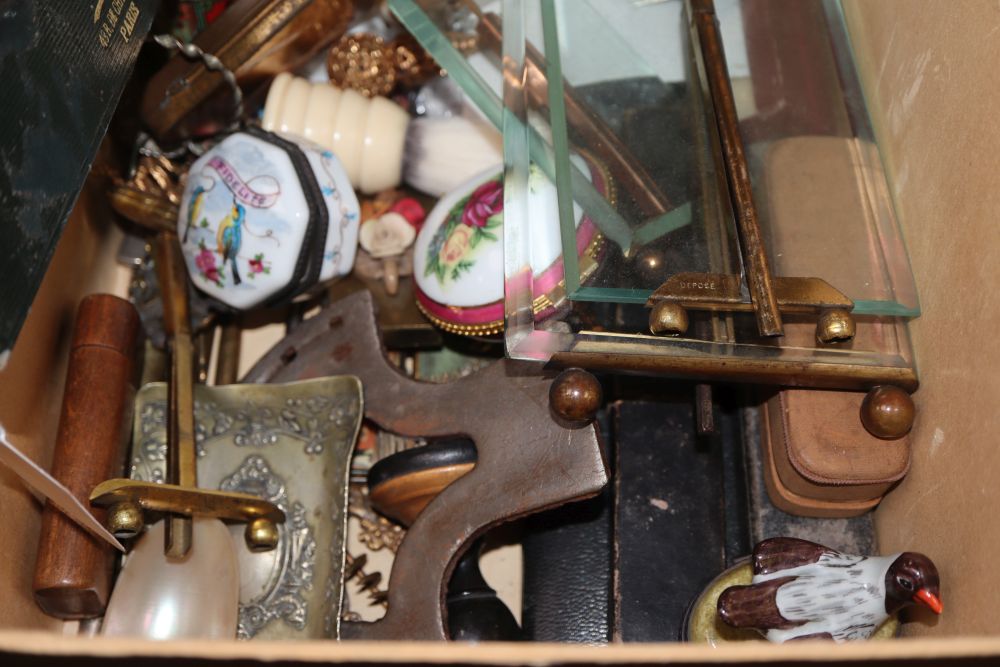 A group of vertu including gold stick pins, cut throat razors, trinket boxes